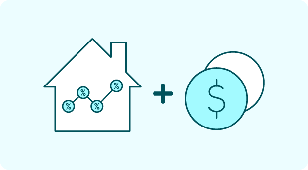 A graphic of a home with two coins next to it representing a top-up to a home loan.