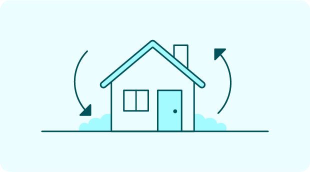 A graphic of a house with two curved arrows representing repaying a home loan. 