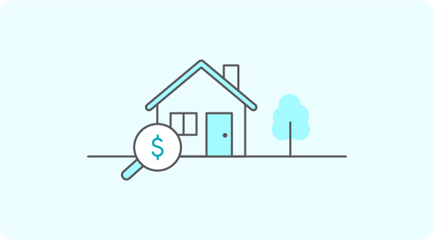 A drawing of a house with a magnifying glass with a dollar sign; representing that our Lending Specialists make sure you’re getting the best value loan for you and your budget.